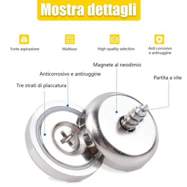 Conjunto de 4 imanes potentes de neodimio con una fuerza de 20 kg con agujero y cápsula, imán de copa fresada con tornillo y almohadillas de acero, ideal para refrigerador, cocina e industria Embalaje Deteriorado Cheap