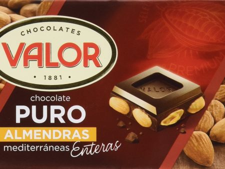 Tableta de Chocolate Puro con Almendras Mediterráneas Enteras - Sin Gluten - Chocolate con Leche y Almendras Valor - Crujientes Almendras Enteras - 250 Gramos (Cad: 31 07 2024) For Discount