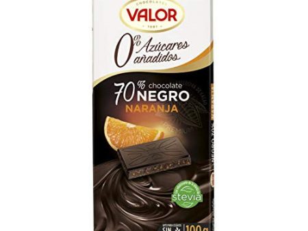 Valor - Chocolate Negro 70% con Naranja y Sin Azúcares Añadidos. Chocolate intenso y equilibrado. Todo el placer sin azúcar. Sin Glúten y Apto para Diabéticos - 100 Gramos (Cad: 30 06 2024) on Sale