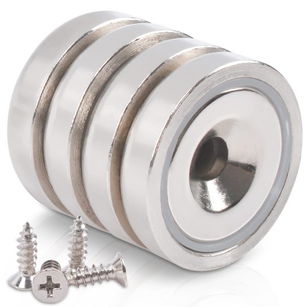 Conjunto de 4 imanes potentes de neodimio con una fuerza de 20 kg con agujero y cápsula, imán de copa fresada con tornillo y almohadillas de acero, ideal para refrigerador, cocina e industria Embalaje Deteriorado Cheap