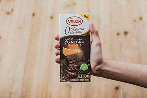 Valor - Chocolate Negro 70% con Naranja y Sin Azúcares Añadidos. Chocolate intenso y equilibrado. Todo el placer sin azúcar. Sin Glúten y Apto para Diabéticos - 100 Gramos (Cad: 30 06 2024) on Sale