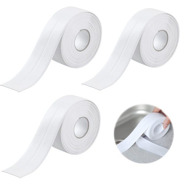 Fleymu 3PCS Conjunto de Baño, Banda de Sellado Autoadhesiva Banda de Impermeabilización de PVC Cinta de Sellado Adhesiva Flexible para Cocina, Encimera, Salón Embalaje Deteriorado on Sale