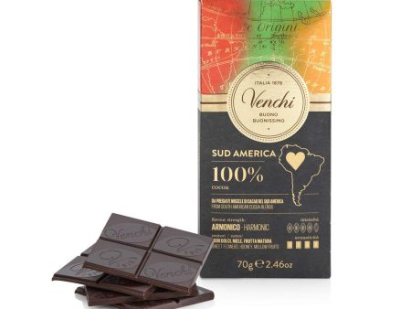 Venchi - Tableta América del Sur 100 %, 70 g - Chocolate Extra Negro 100 % Altamente Aromático - Vegano - Sin Gluten For Sale