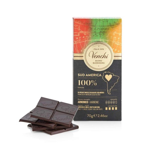 Venchi - Tableta América del Sur 100 %, 70 g - Chocolate Extra Negro 100 % Altamente Aromático - Vegano - Sin Gluten For Sale