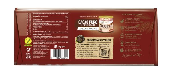 Chocolate Puro Postres Valor - Fácil de Fundir, ideal para Repostería y Postres. Cacao 52% Mínimo. Sin Gluten. Intenso Sabor y Aroma - 200 Gramos Supply