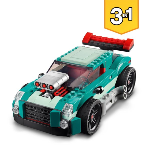 LEGO Creator Deportivo Callejero, Juguete 3 en 1, Coche de Carreras o Descapotable, Detalle de Cumpleaños para el Colegio, Regalo Niños de 7 años, Multicolor Embalaje Deteriorado Hot on Sale