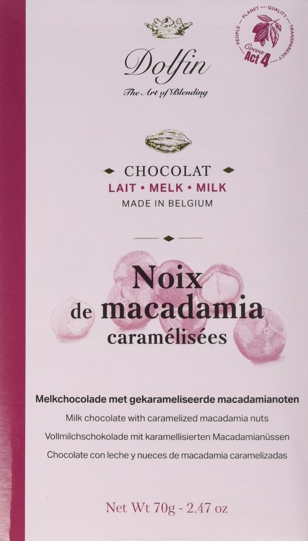 Tableta de Chocolate con Leche y Nueces de Macadamia Caramelizadas - Exquisito Chocolate Gourmet sin Aromas Artificiales - Hecho en Bélgica - Barra 70g For Cheap