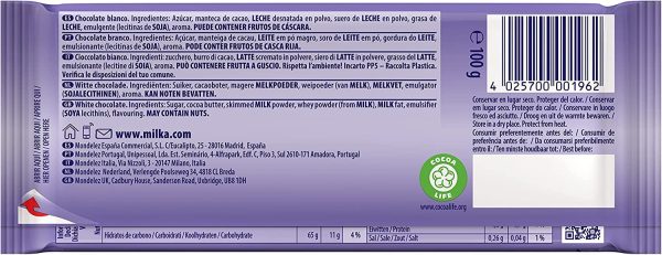 Tableta de Chocolate Blanco de los Alpes Milka 100g Online now