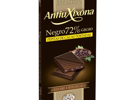 Antiu Xixona Chocolates Premium - Chocolate Negro 72% Cacao con Pepitas - Sabor Intenso - Sin Gluten - Tableta de Chocolate Negro 72% Cacao con Pepitas de 100g Online Hot Sale