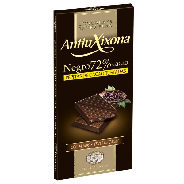 Antiu Xixona Chocolates Premium - Chocolate Negro 72% Cacao con Pepitas - Sabor Intenso - Sin Gluten - Tableta de Chocolate Negro 72% Cacao con Pepitas de 100g Online Hot Sale