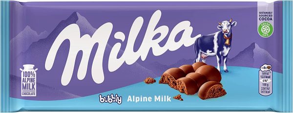 Tableta de Chocolate Milka Bubbly con Leche de los Alpes Aireado con Burbujas 90g For Sale