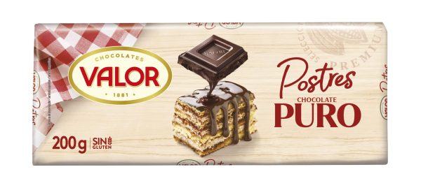 Chocolate Puro Postres Valor - Fácil de Fundir, ideal para Repostería y Postres. Cacao 52% Mínimo. Sin Gluten. Intenso Sabor y Aroma - 200 Gramos Supply