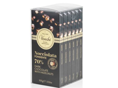 Venchi - Kit de 6 Tabletas de Chocolate Negro 70 % y Avellanas Enteras, 600 g - Sin Gluten- Vegano Discount