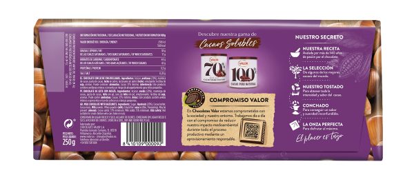 Tableta de Chocolate con Leche y Avellanas Valor - Sin Gluten - 250 Gramos on Sale