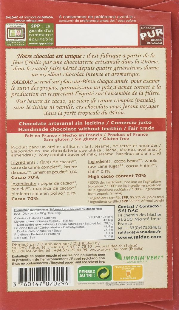 Tableta de Chocolate Picante con 70% de Cacao - 100 gr For Discount