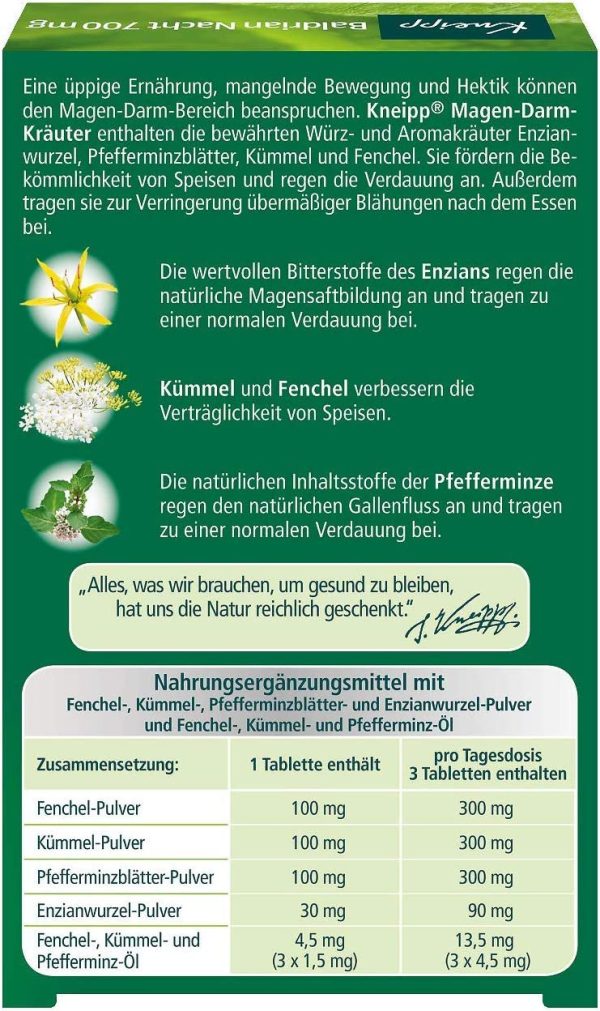 Hierbas gastrointestinales de Kneipp (1 x 30 tabletas) (Cad: 31 03 2025) For Sale