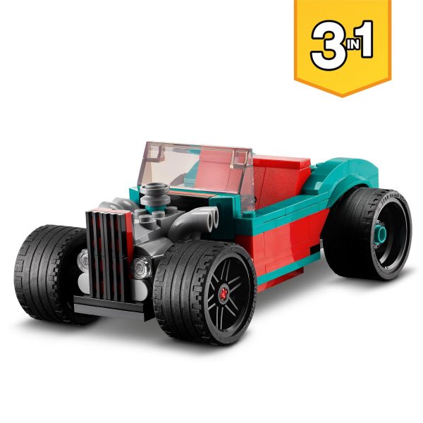 LEGO Creator Deportivo Callejero, Juguete 3 en 1, Coche de Carreras o Descapotable, Detalle de Cumpleaños para el Colegio, Regalo Niños de 7 años, Multicolor Embalaje Deteriorado Hot on Sale