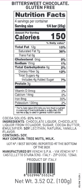 Tableta de Chocolate Negro 85% Cuor di Cacao, 100g - Chocolate Negro de América del Sur y Central - Sin Gluten Hot on Sale