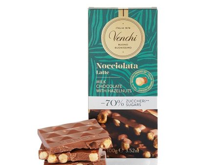 Venchi - Tableta de chocolate con leche y avellana -70% de azúcar - Sin azúcares añadidos - Sin gluten Online Sale